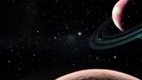 two planets with ring atmospheres are in outer space, the universe