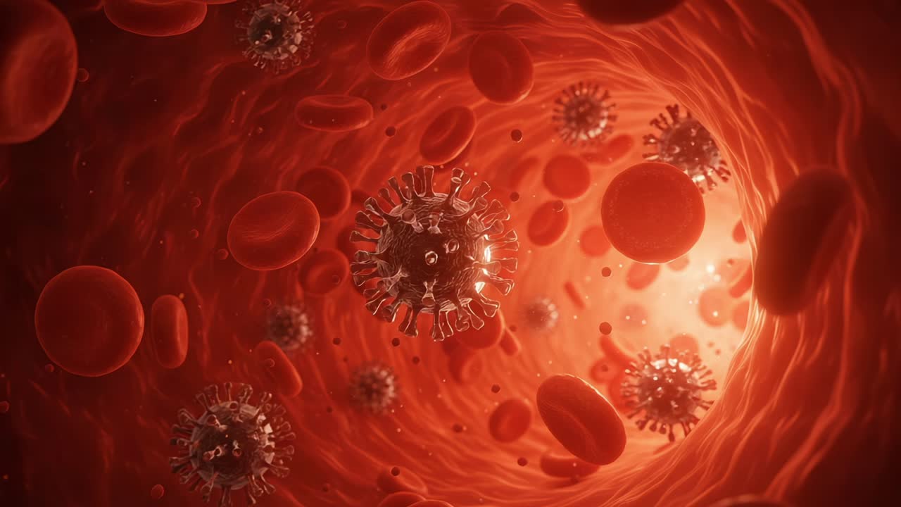 A Glimpse Inside the Human Body: Exploring the Intricate Interactions Between Red Blood Cells and Viruses in the Circulatory System