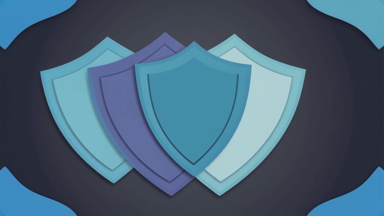 Animated Blue Shields Expanding and Contracting on Dark Background
