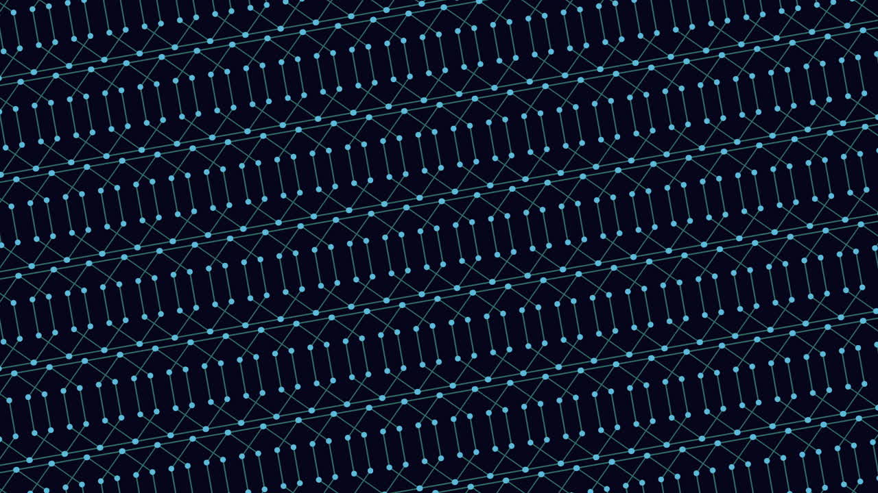 Abstract technology background with blue connected nodes and lines forming a diagonal network grid pattern, ideal for data, AI, blockchain, cybersecurity, and science themes