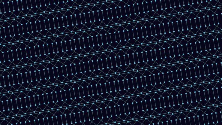 Abstract technology background with blue connected nodes and lines forming a diagonal network grid pattern, ideal for data, AI, blockchain, cybersecurity, and science themes