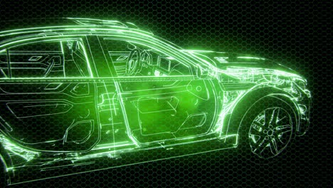 Holographic-animation-of-3D-wireframe-car-model-with-engine