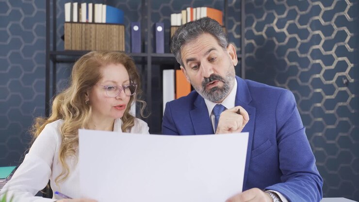 Office workers are brainstorming on the same project.