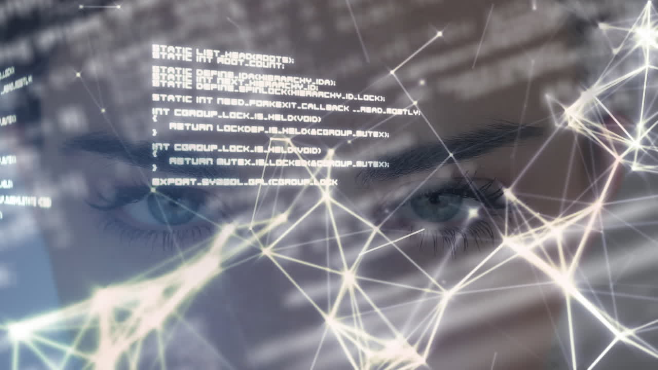 アニメーション ネットワークの接続とデータ処理 女性の顔