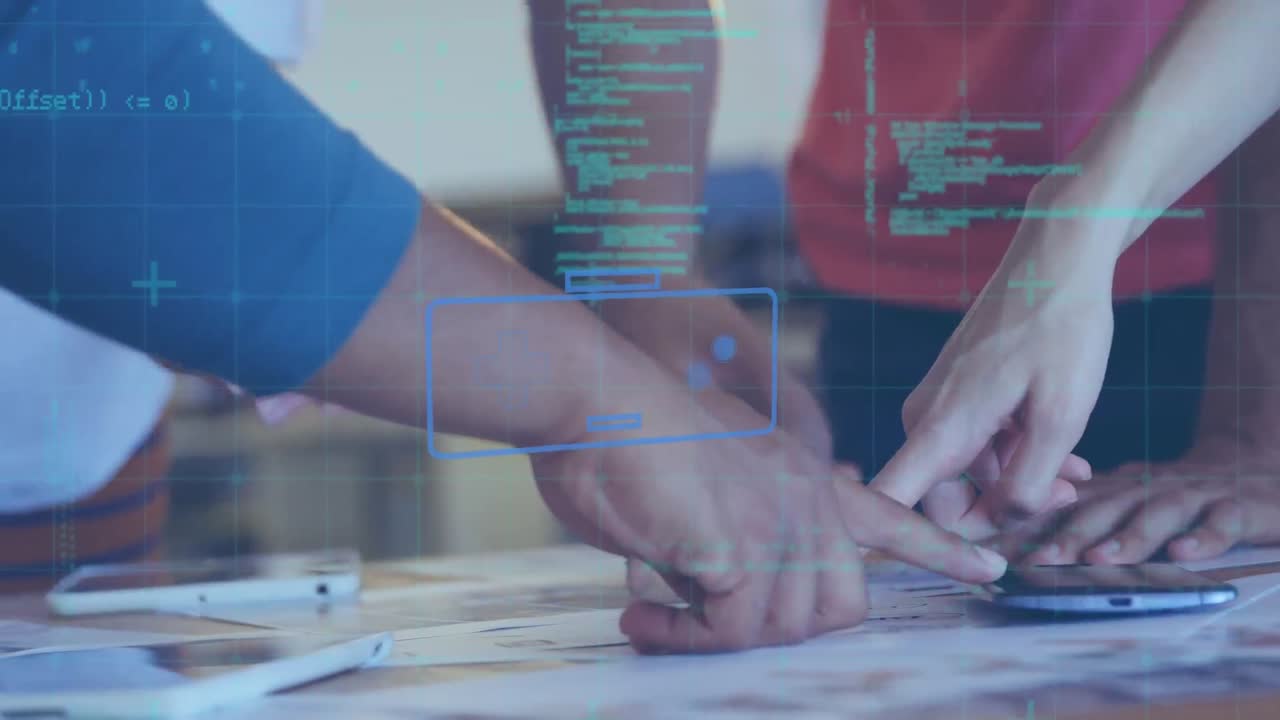 아이콘의 애니메이션과 다양한 비즈니스 사람들에 대한 데이터 처리