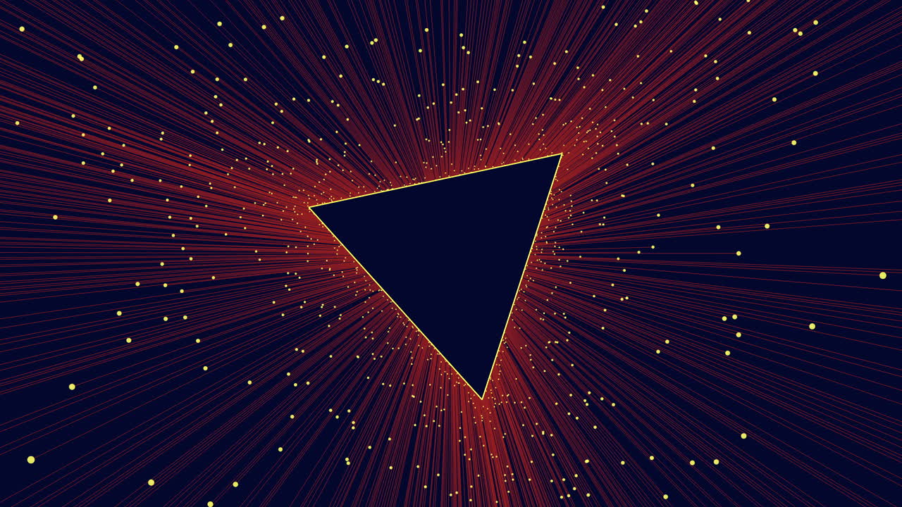 Dynamic triangle vibrant red center surrounded by radiating lines of energetic dots