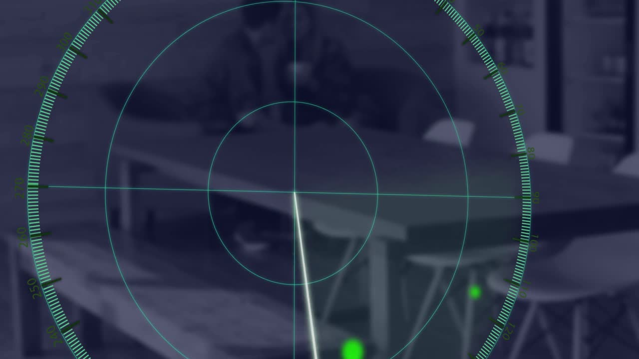 식탁에 앉아서 키스하는 백인 부부의 레이더 스캔 애니메이션