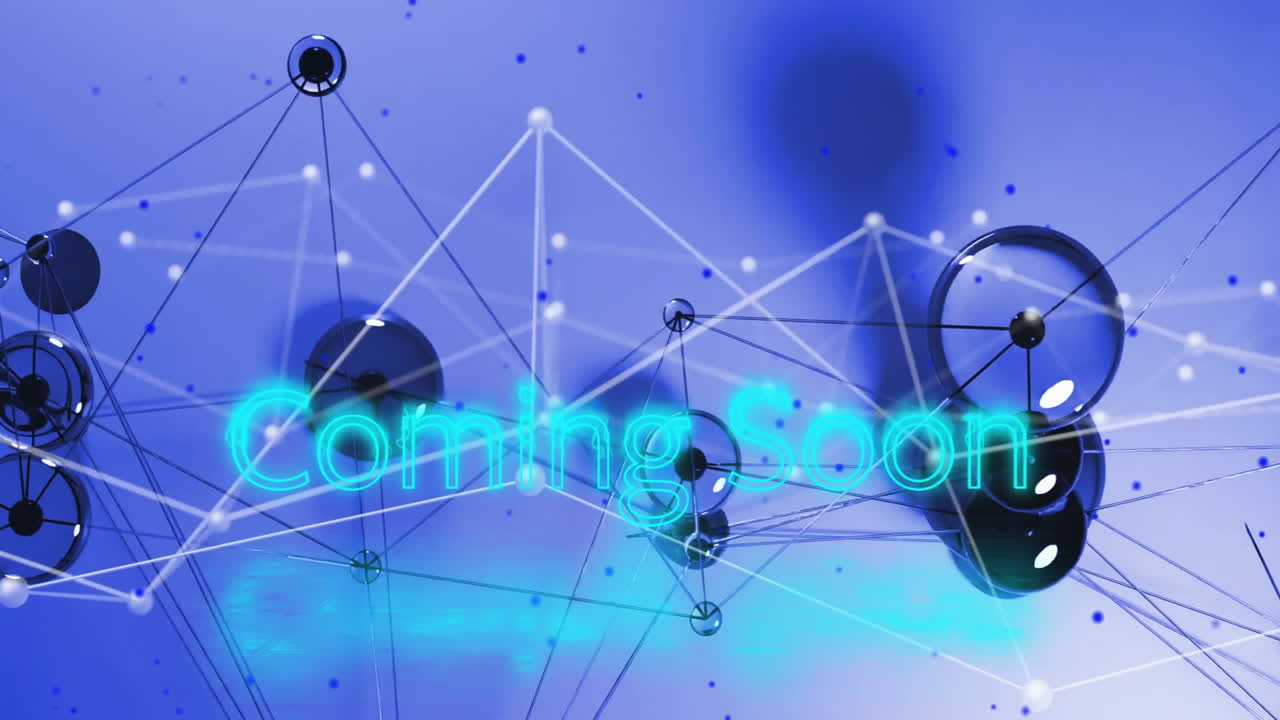 파란색 배경에 연결 네트워크를 통해 곧 오는 텍스트의 애니메이션