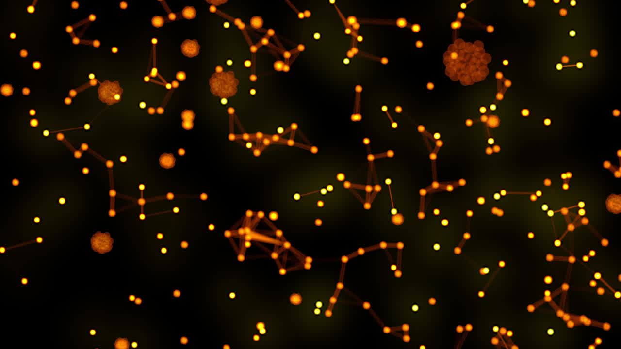 animación de bucle de cadena de bloques de líneas de plexo y partículas de puntos