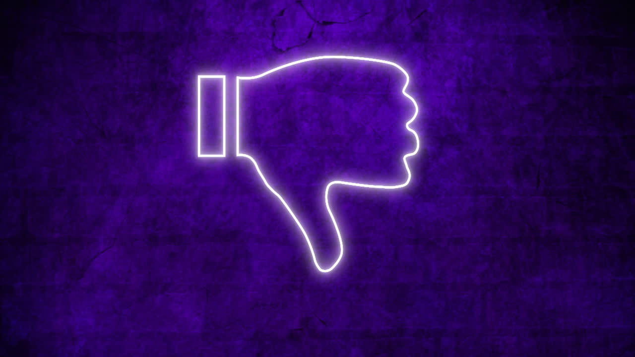 pulgares hacia abajo signo de neón en la pared de ladrillo 4k