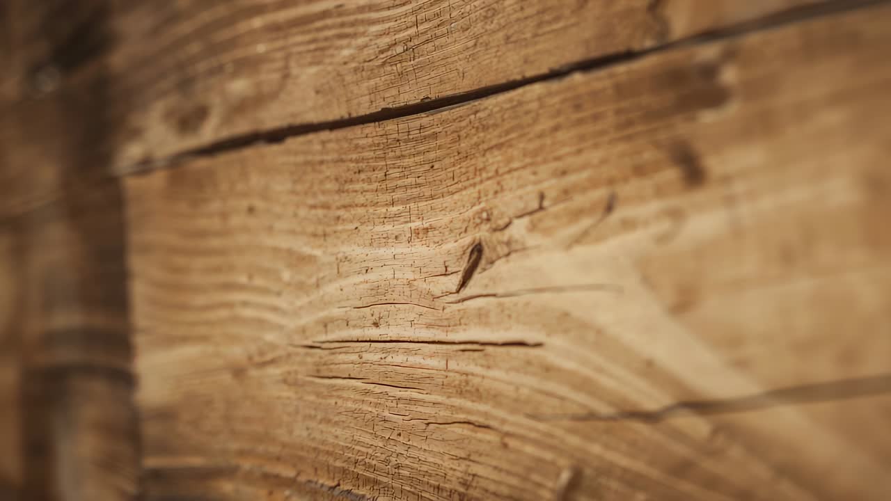 Spostamento della messa a fuoco dell'obiettivo rivelando assi di legno consumate sulla parete della cabina, esponendo giunture e nodi