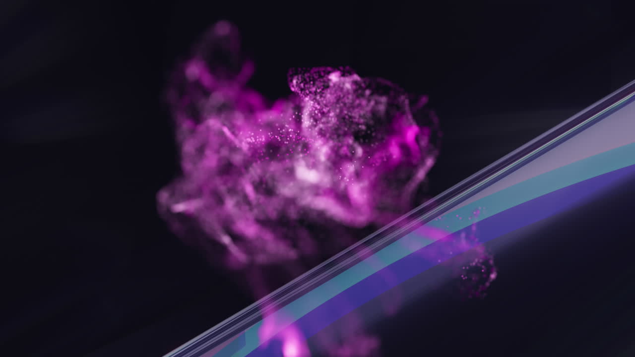 Animation of purple shapes moving over cube