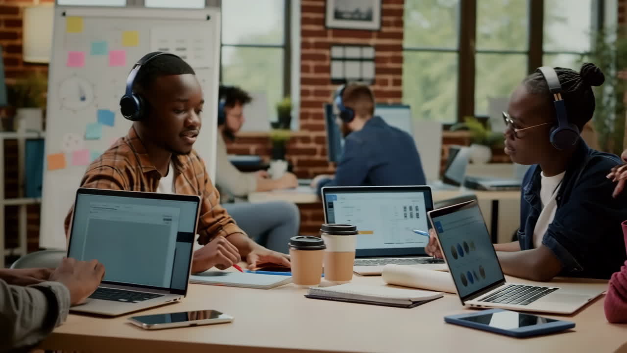 Diverse Group of Young Professionals Collaborating in a Modern Office