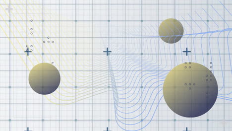 floating spheres with animation on grid, showing wavy lines and math symbols