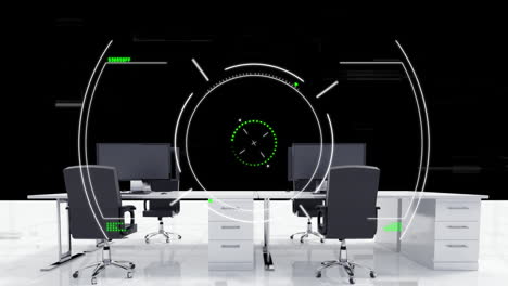 scope scanning and static effect over office desk against black background