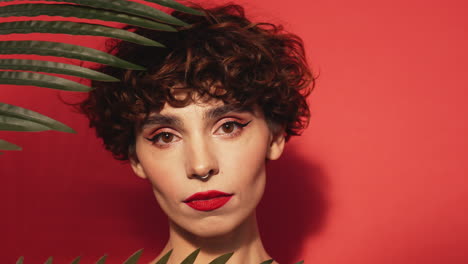 woman with palm leaf portrait