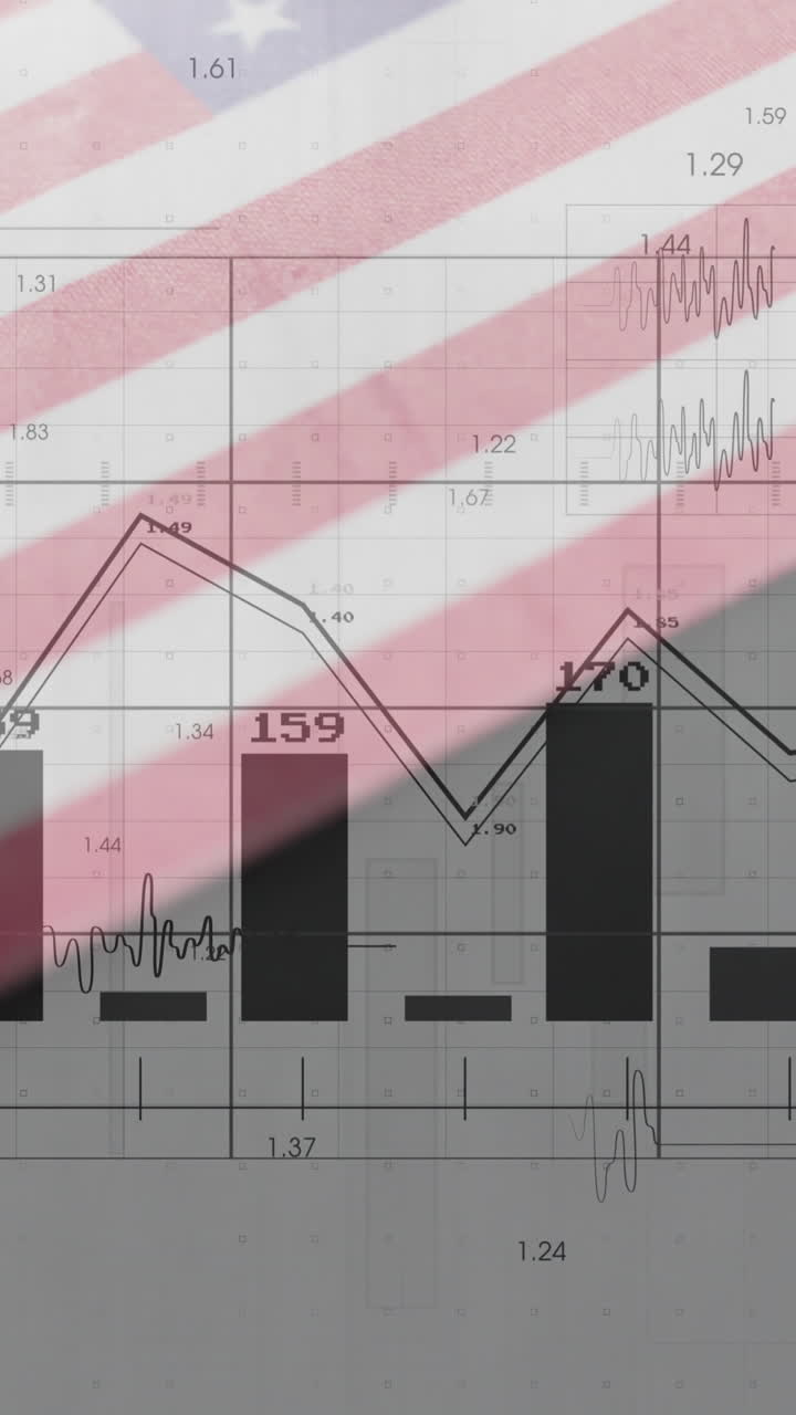 Animation of data processing over flag of america