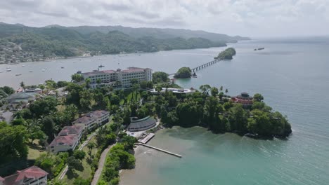 fly over samana town beach ~ playa cayacoa in santa barbara de samana overlooking puente de cayo samana in dominican republic