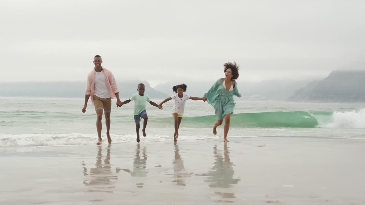 Family enjoying free time by the sea