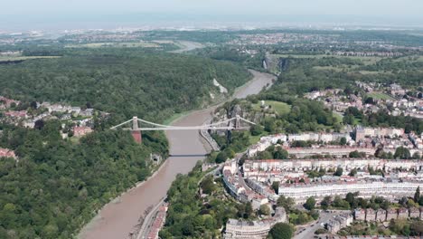 Dolly-forward-drone-shot-towards-clifton-suspension-bridge-bristol-on-a-sunny-day