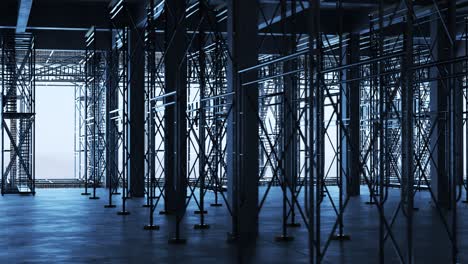 Interior-of-the-reinforced-concrete-building-construction-site.-One-of-the-floor-with-metal-scaffolding.-Camera-moving-sideways-in-an-endless-loop.-Perfect-for-development-related-purposes.