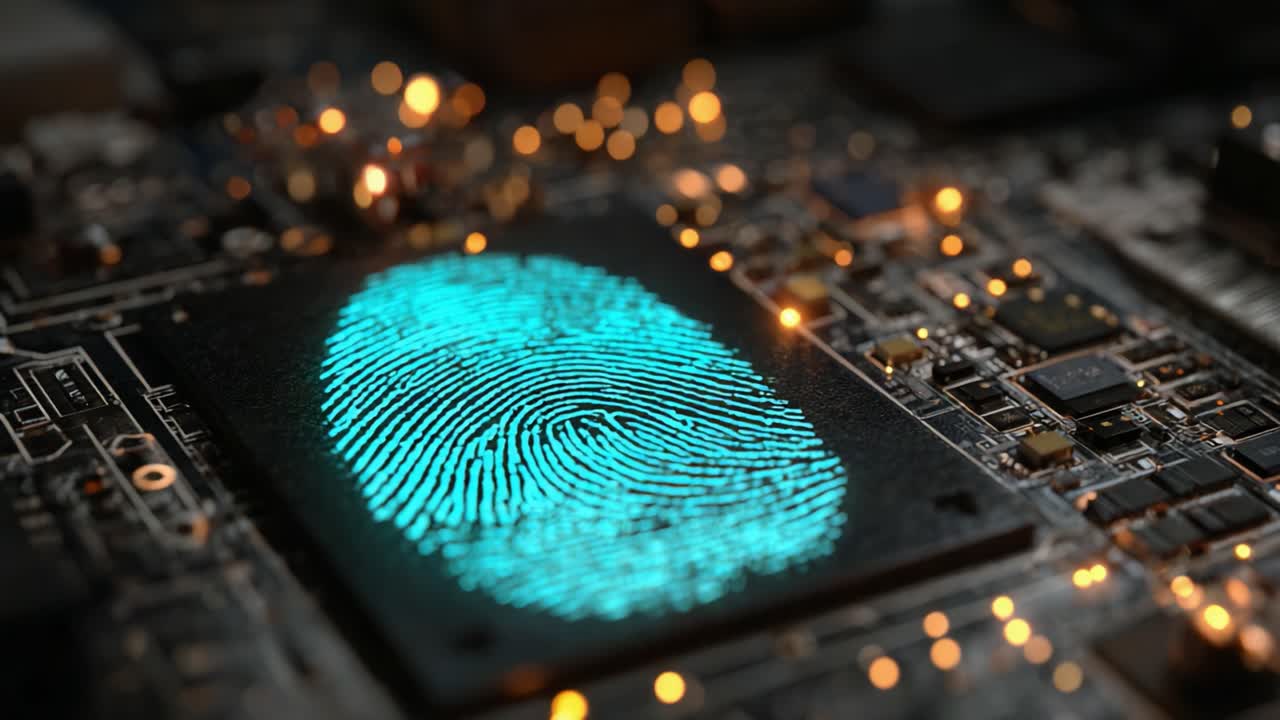 Exploring the Intersection of Technology and Security: A Close-Up on a Digital Fingerprint Scanning System Illuminated on a Circuit Board in an Intricate Setup