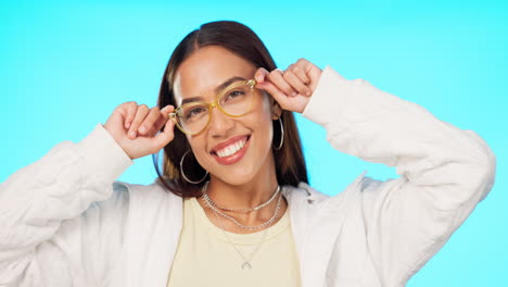 woman, face and glasses with frame for fashion