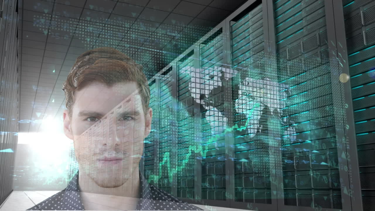 animación del procesamiento de datos a través de servidores de empresarios y computadoras