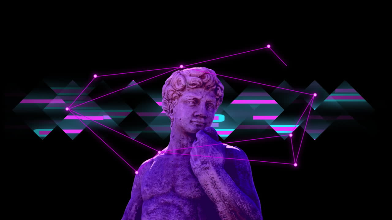 animación de la escultura gris del hombre sobre formas y fondo negro