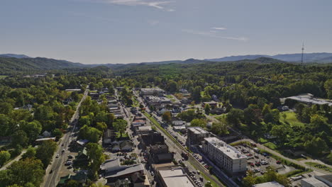 blue ridge georgia aerial v6 cinematic reverse flyover town center capturing charming street views and beautiful mountainous landscape from above on a sunny day - shot with mavic 3 cine - october 2022