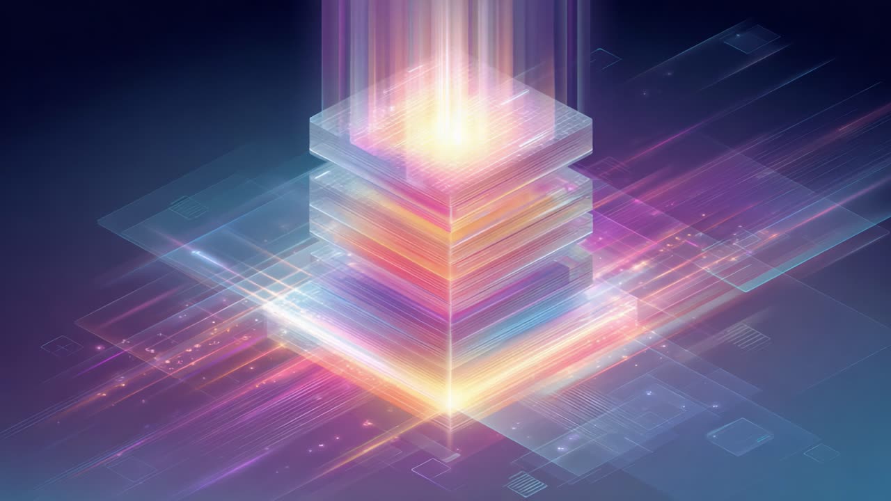 Dynamic Visualization of Data Layers with Radiant Colors and Light Effects, Showcasing a Vivid Representation of Information Processing