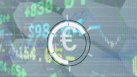 Animación-Del-Signo-Del-Euro,-Escaneo-Del-Alcance-Y-Procesamiento-De-Datos-Financieros.