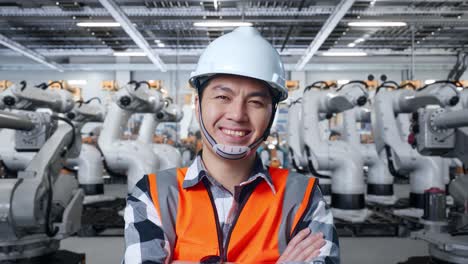 ロボット腕を備えた現代工場のエンジニア