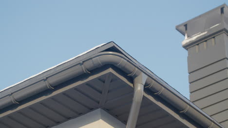 roofline with guttering and chimney in winter