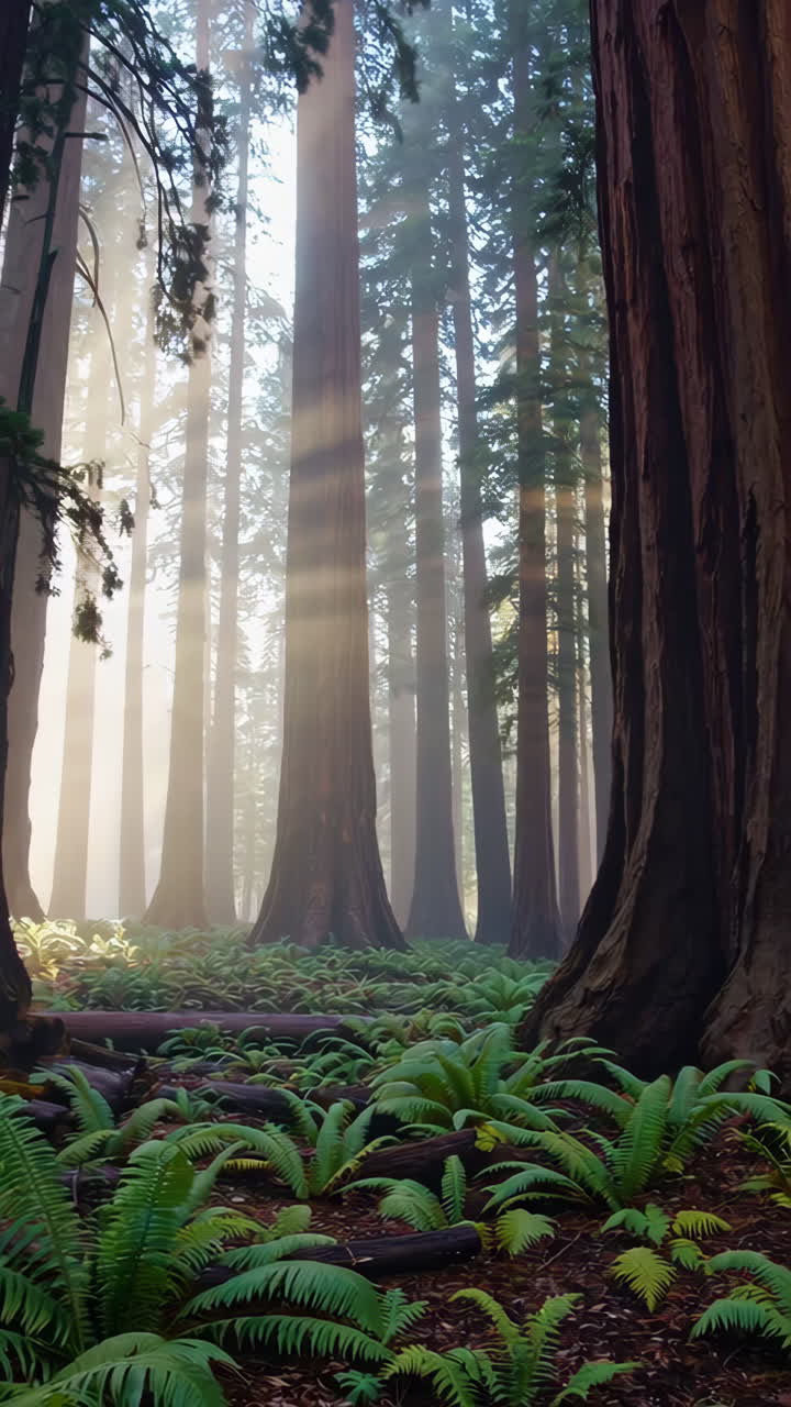 I raggi di sole in una foresta di sequoie