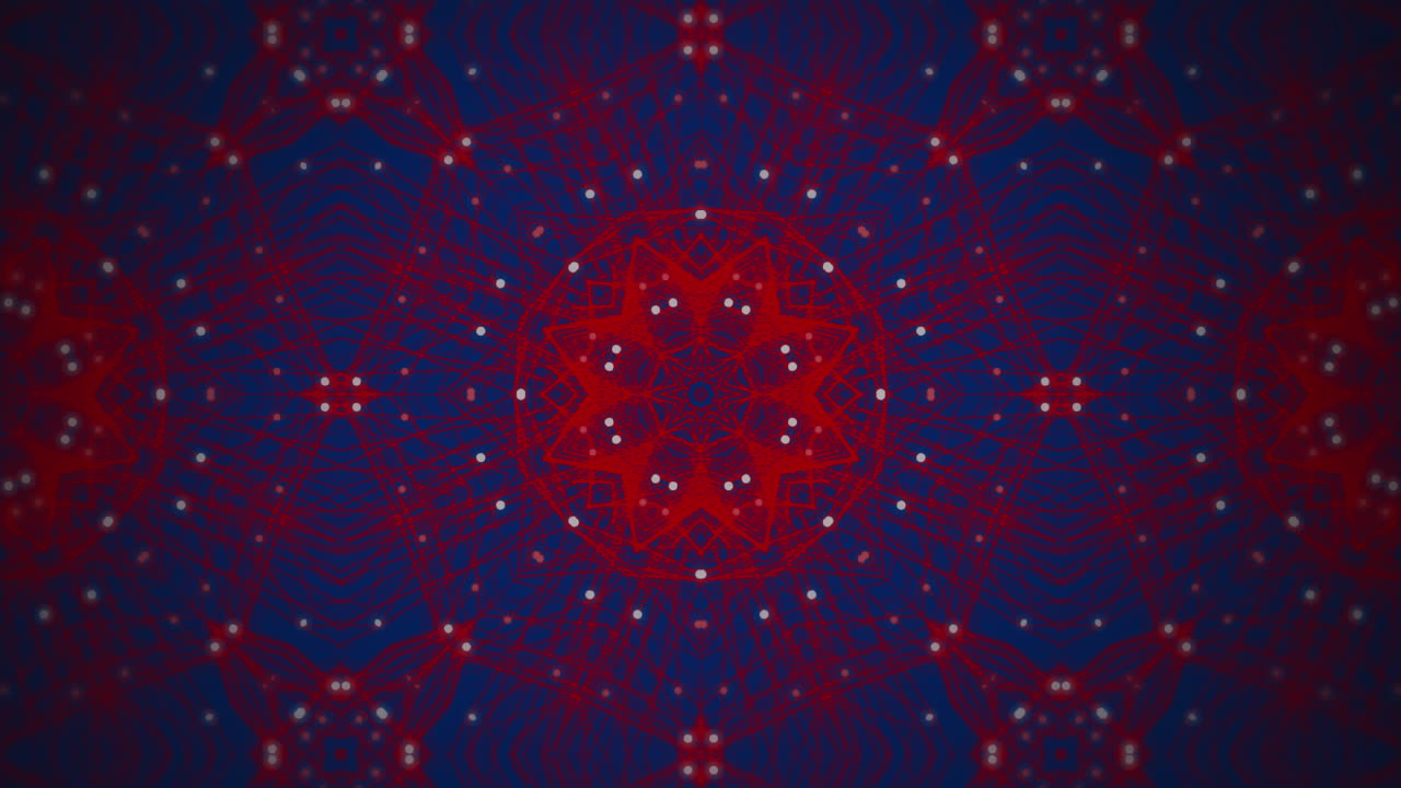 Animazione di forme caleidoscopiche che si muovono su sfondo blu