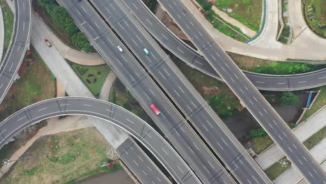 aerial view of a complex highway interchange