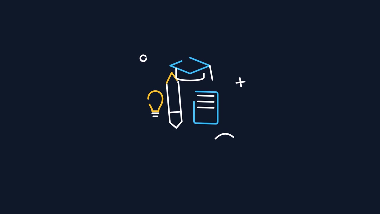 Animated Education Icons with Graduation Cap and Pencil