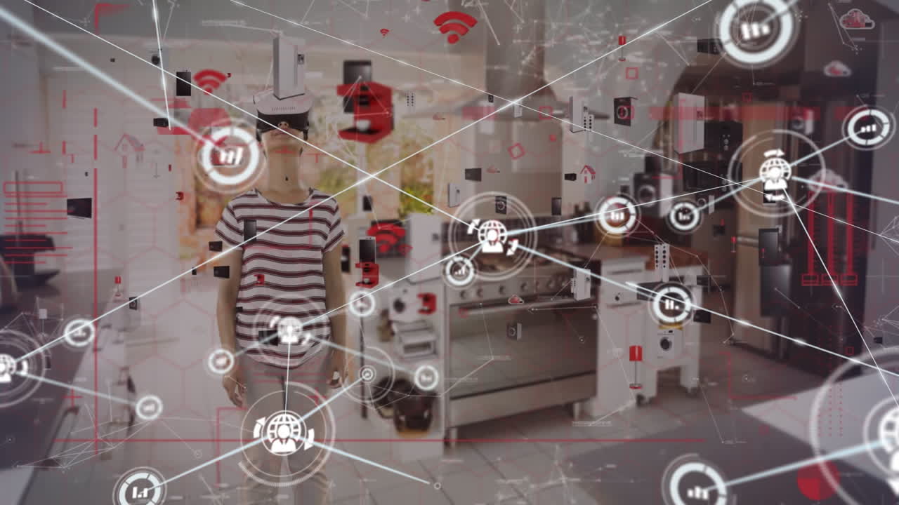 animación de la red de conexiones con iconos sobre la red de conexiones de mujeres de negocios caucásicas