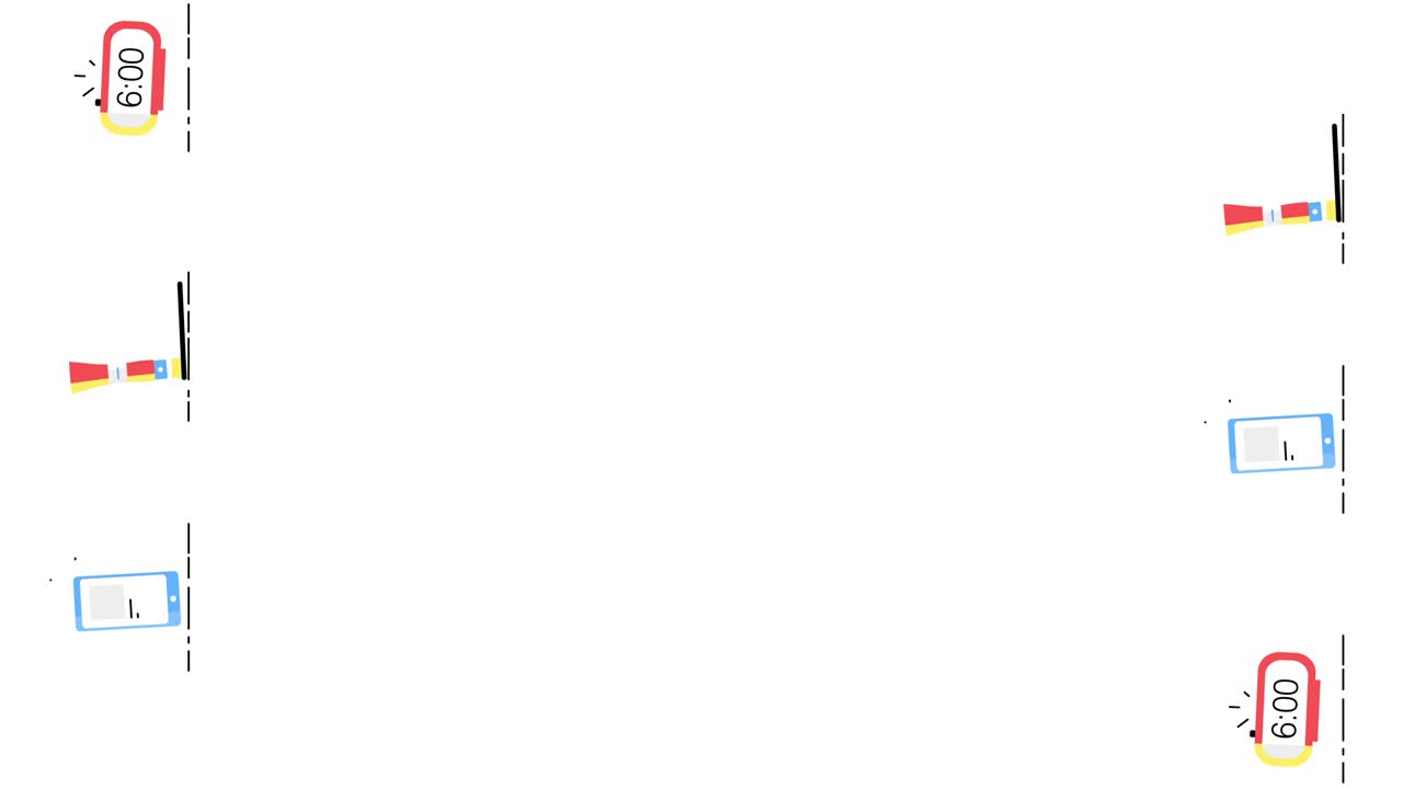 4k video of morning routine icons on white background.