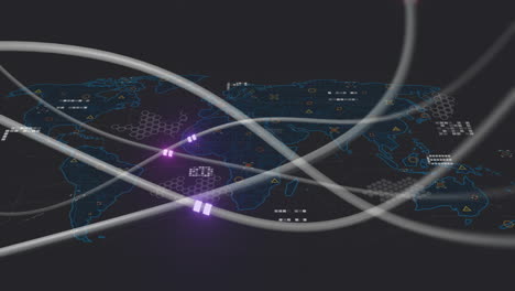 global network connections and data transfer animation over world map