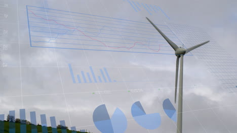 animation of financial data processing over wind turbine