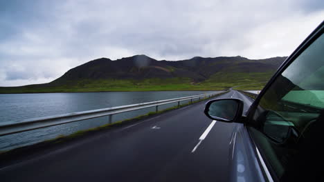 woman tourist travel by suv car in iceland.