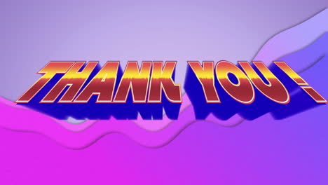 animación de texto naranja y azul gracias, sobre ondas púrpuras