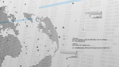 mapa del mundo y animación de código de programación sobre fondo blanco con puntos de datos