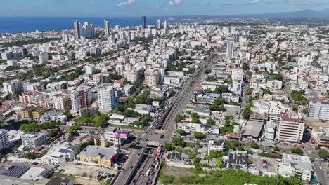 congested residential area of malecon in dominican republic. aerial