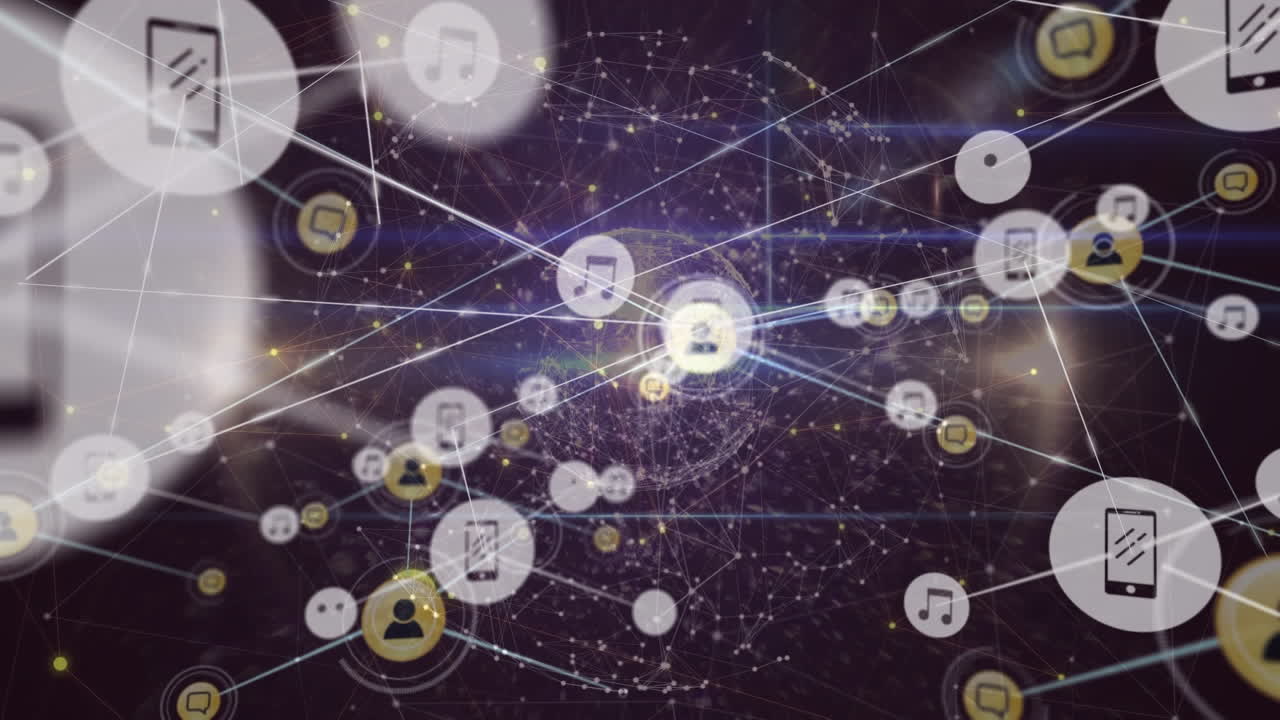 어두운 배경에 지구를 가진 아이콘으로 연결 네트워크의 애니메이션