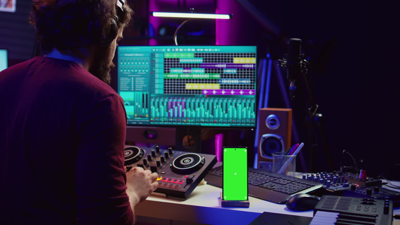 ingeniero de sonido trabajando en técnicas de mezcla y masterización en su estudio en casa