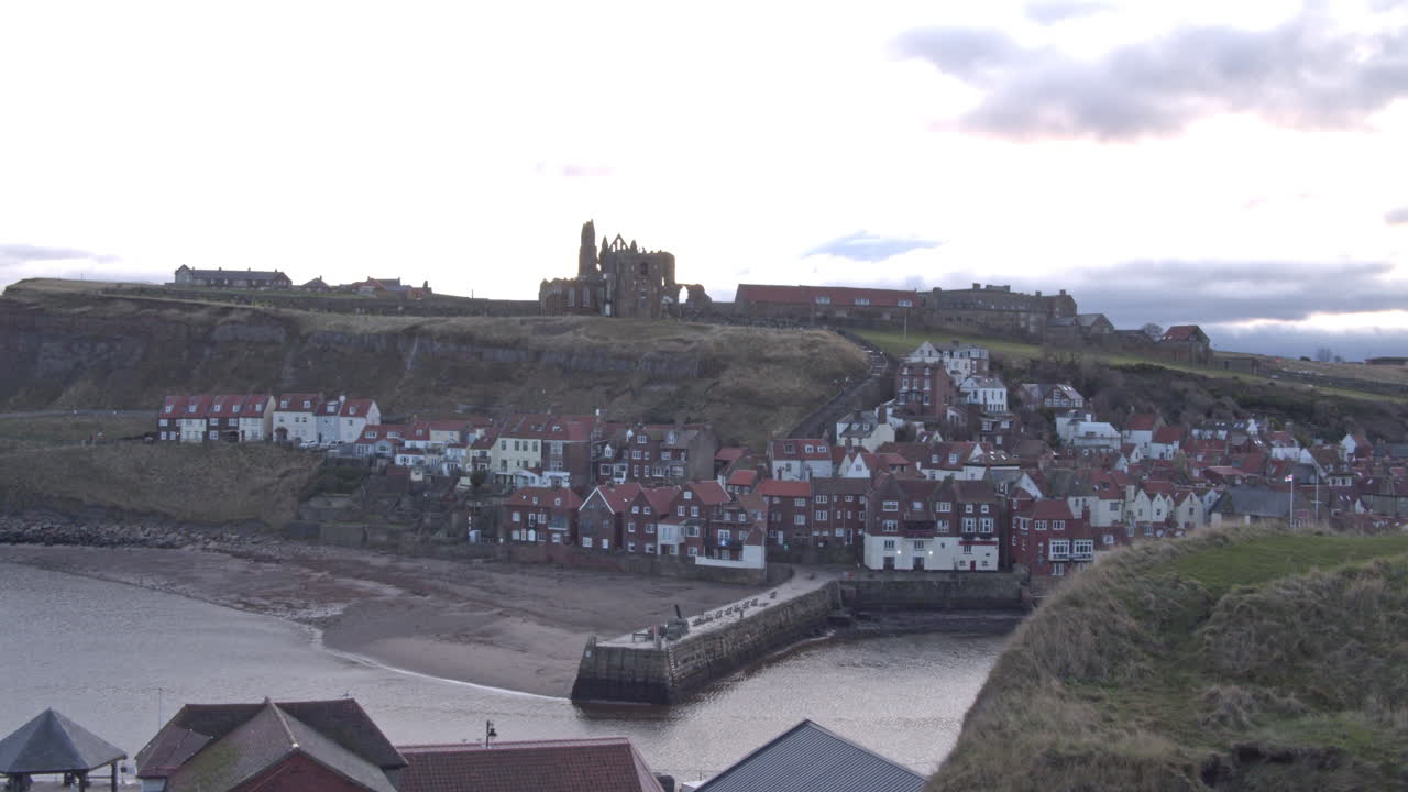 Whitby, North York Moors, Static Shot, early morning sunshine North Yorkshire Heritage Coast, Yachts and Abbey BMPCC 4K Prores 422 Clip 15