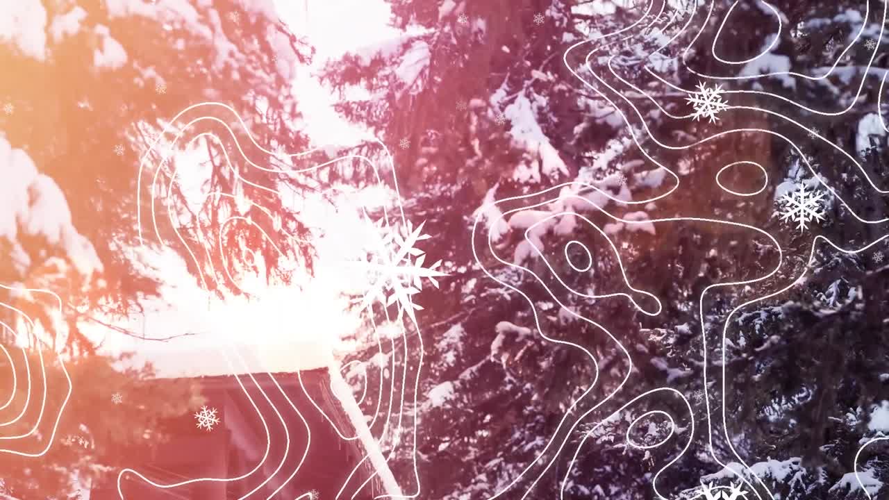 animación de líneas de contorno blancas que se mueven sobre un paisaje frío de invierno